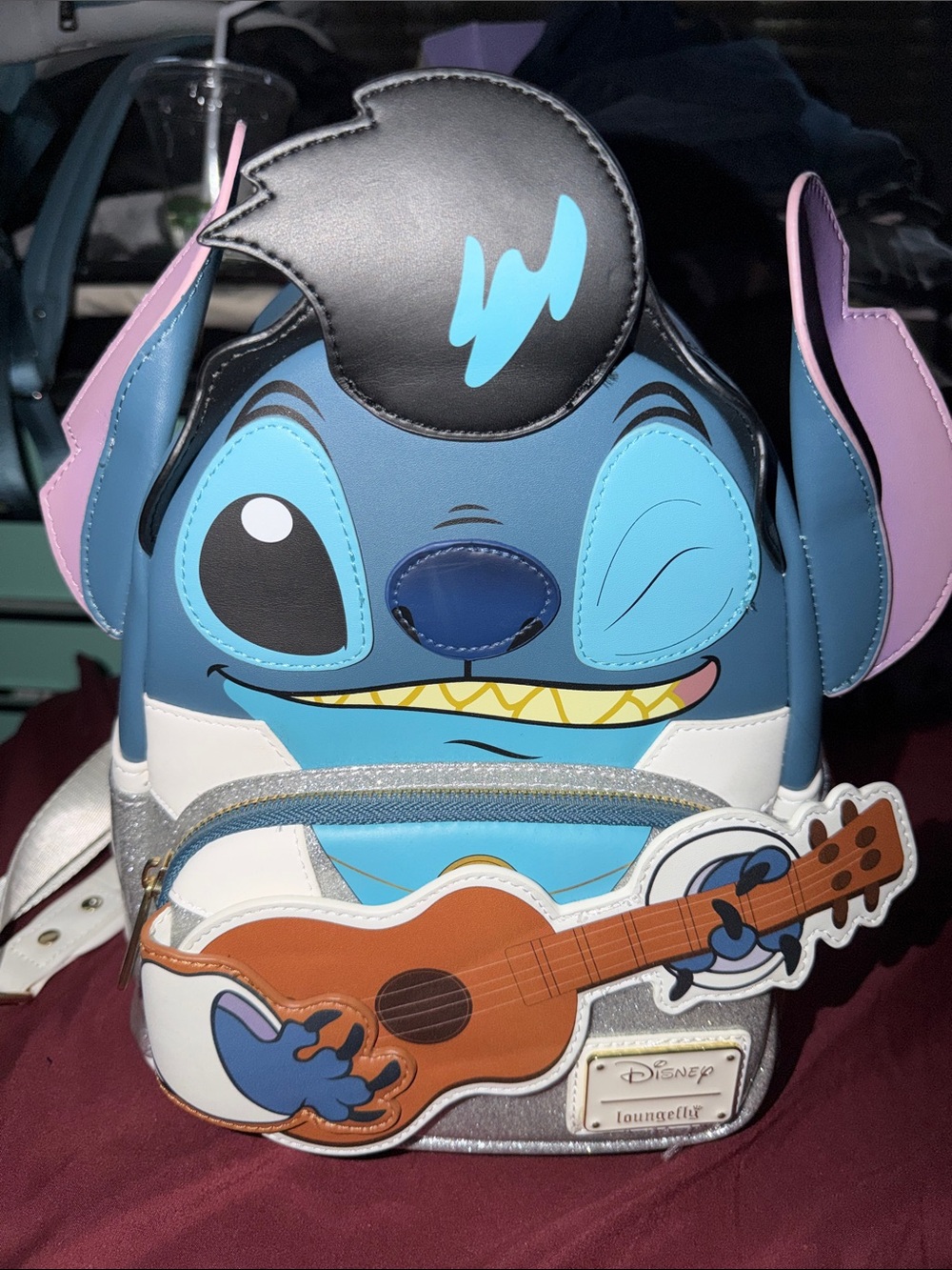 Loungefly Blue Stitch Elvis Guitar Mini Backpack with Pink Ear Accents